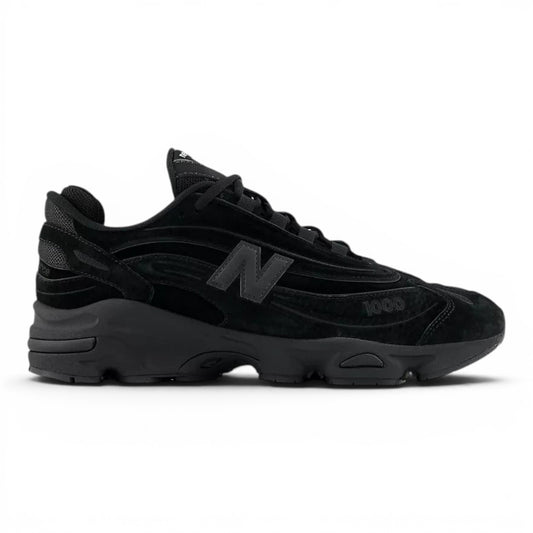 urbanstyle New Balance 1000 lifestyle running sneaker in monochromatic black suede and mesh with sculpted midsole.