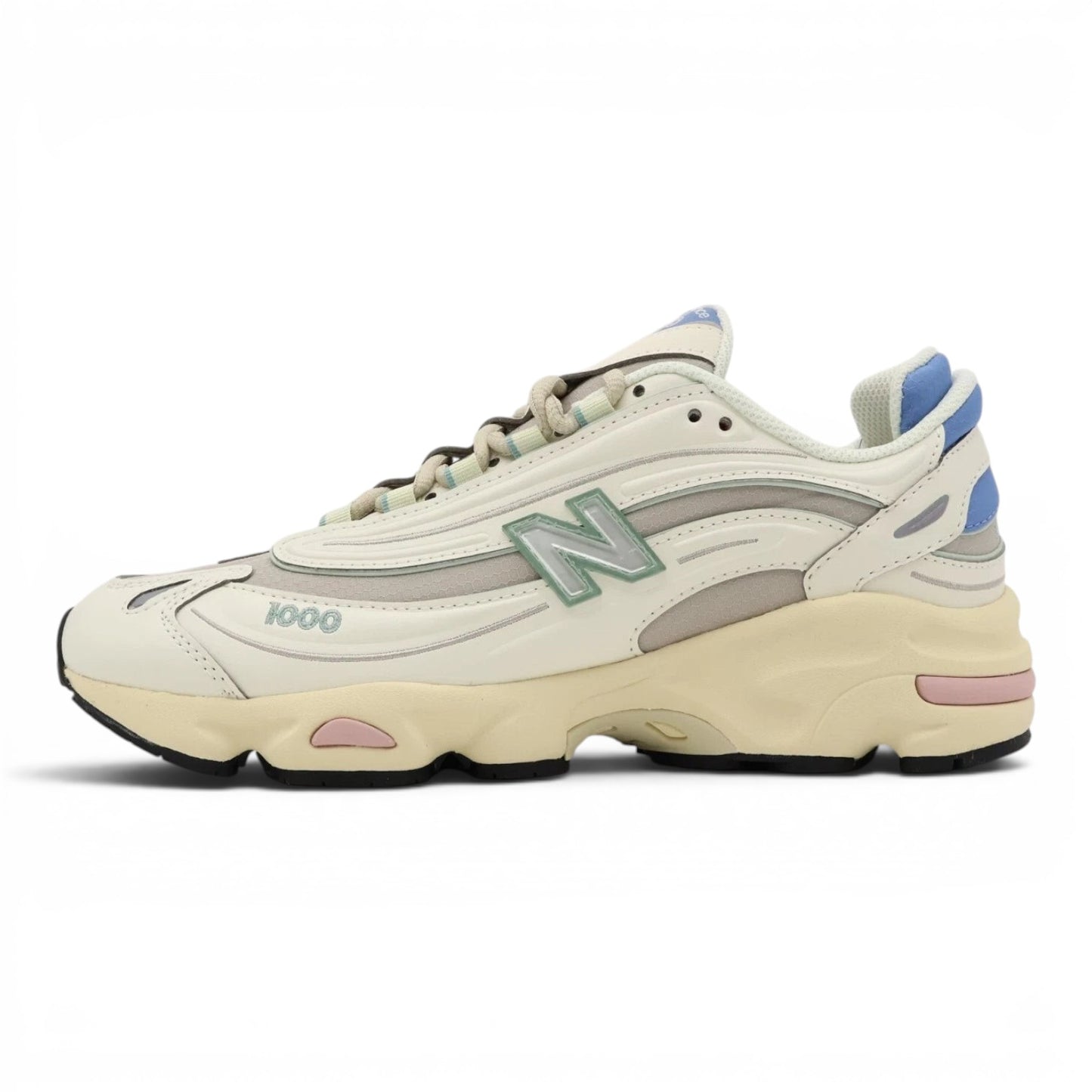 urbanstyle New Balance 1000 sneakers in off-white with pastel blue, green, and pink accents and ABZORB cushioning.