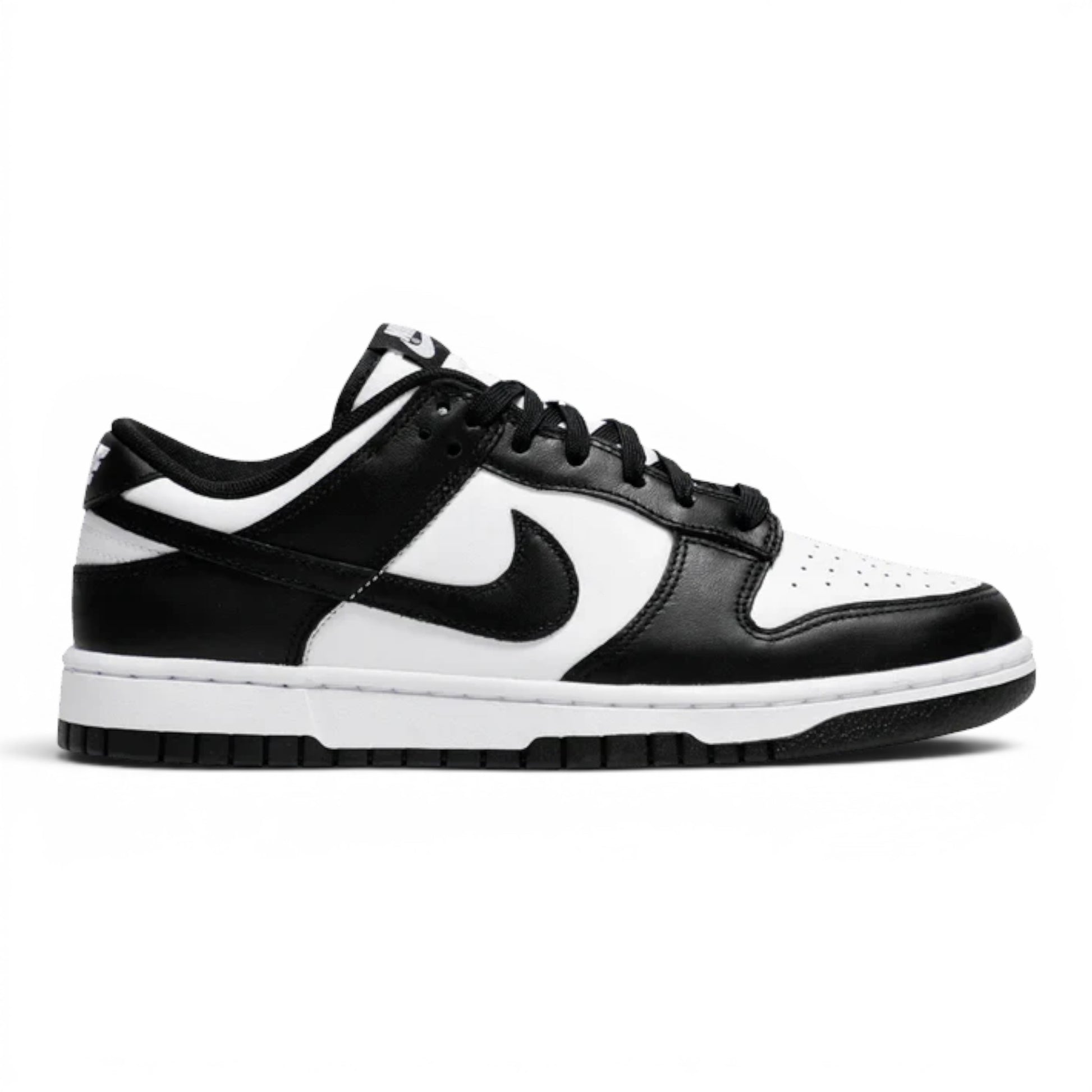 Urbanstyle black and white leather low top sneakers with Nike Swoosh detail.