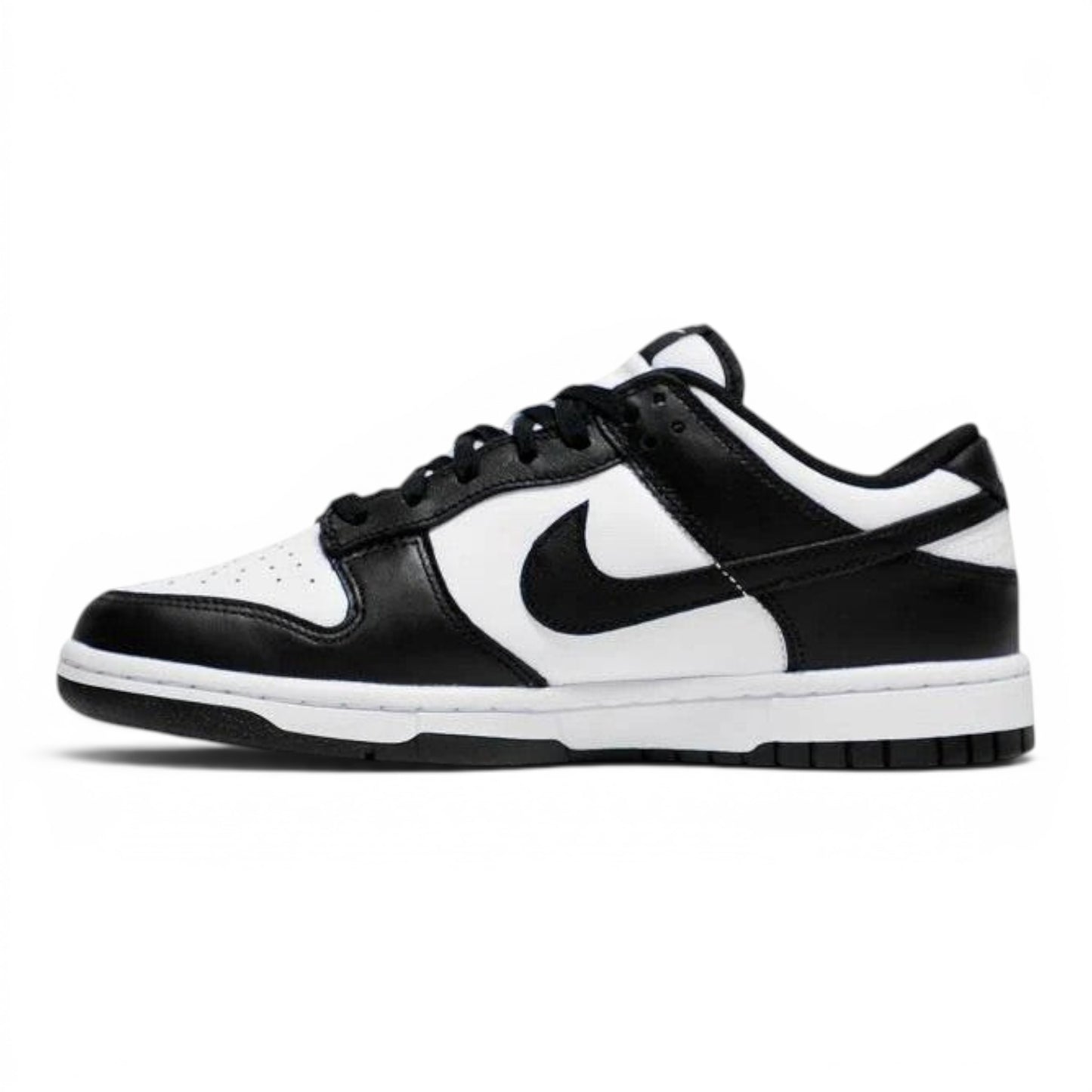 Urbanstyle black and white leather low top sneakers with Nike Swoosh detail.