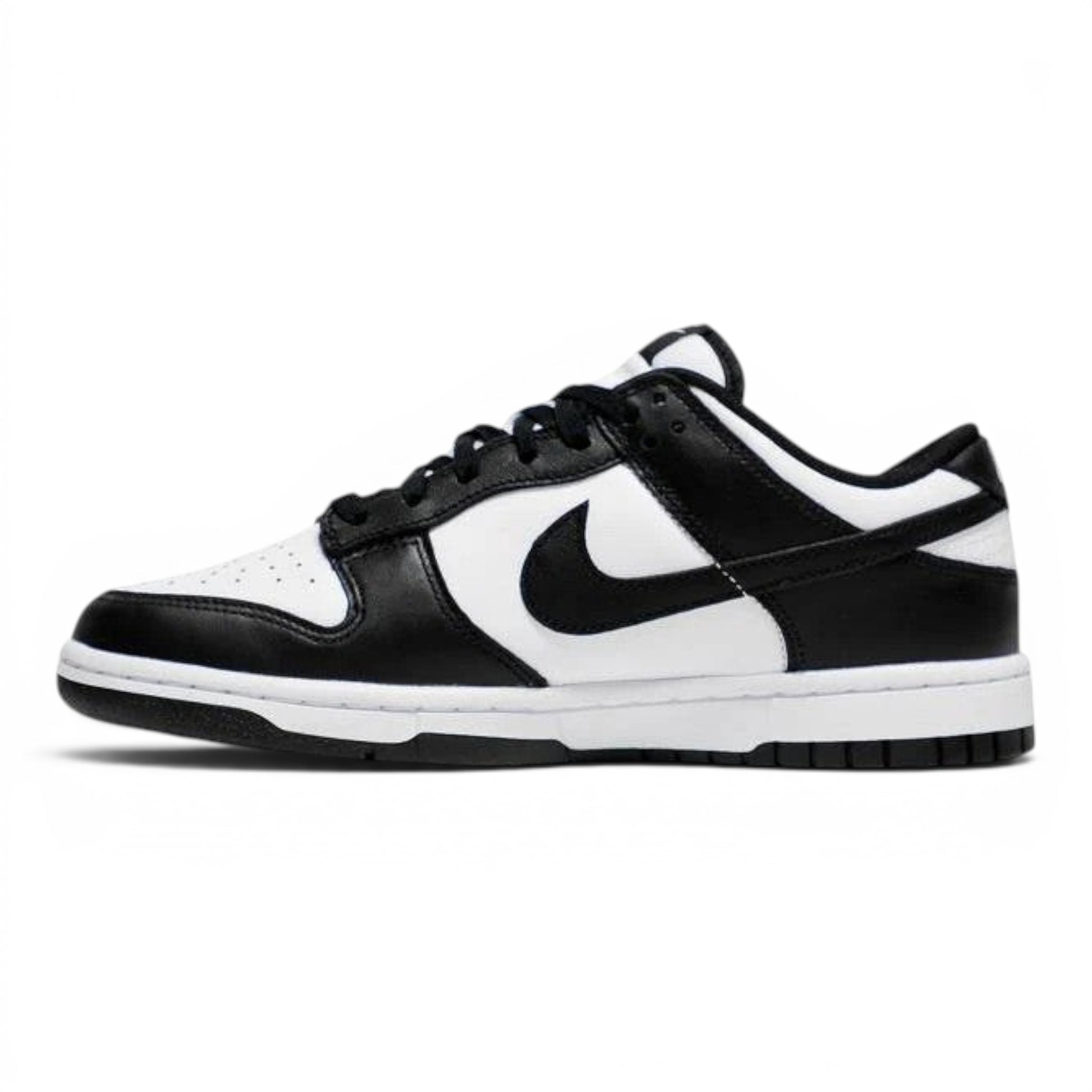 Urbanstyle black and white leather low top sneakers with Nike Swoosh detail.