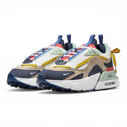 UrbanStyle layered chunky athletic sneakers in white, beige, navy, and multi-color with intricate lacing and robust sole.