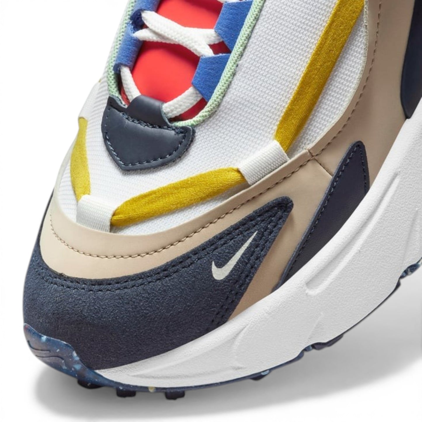 UrbanStyle layered chunky athletic sneakers in white, navy, beige, yellow, and red. Features a robust sole and intricate lacing.