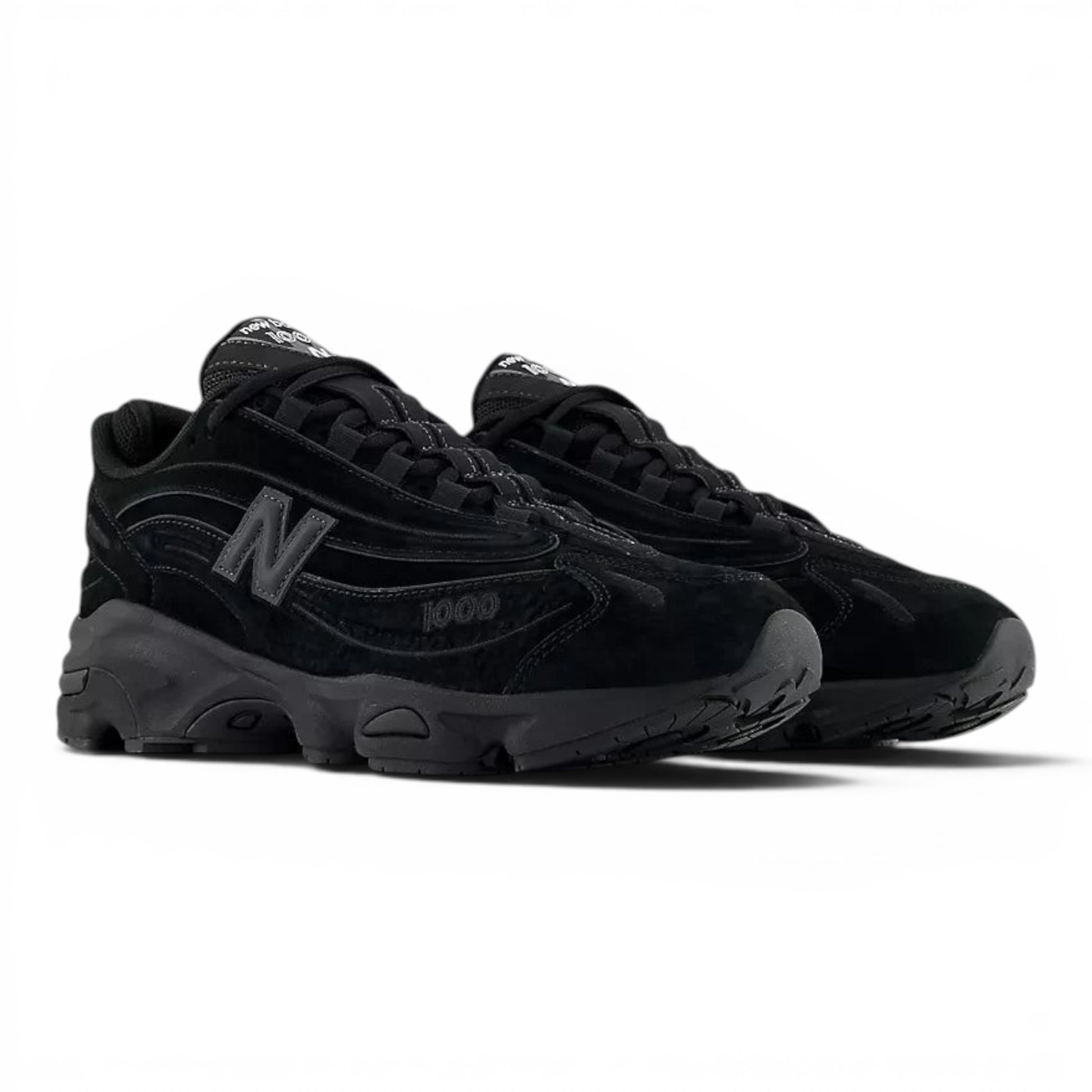 urbanstyle New Balance 1000 lifestyle running sneakers in monochromatic black suede and mesh with sculpted midsole.