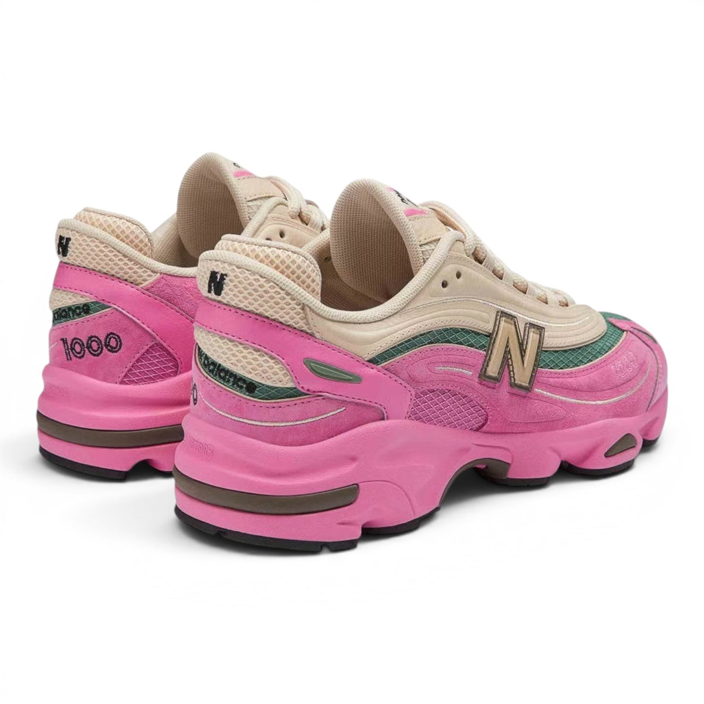 urbanstyle New Balance 1000 sneakers in pink suede and green mesh with beige accents and chunky ABZORB midsoles