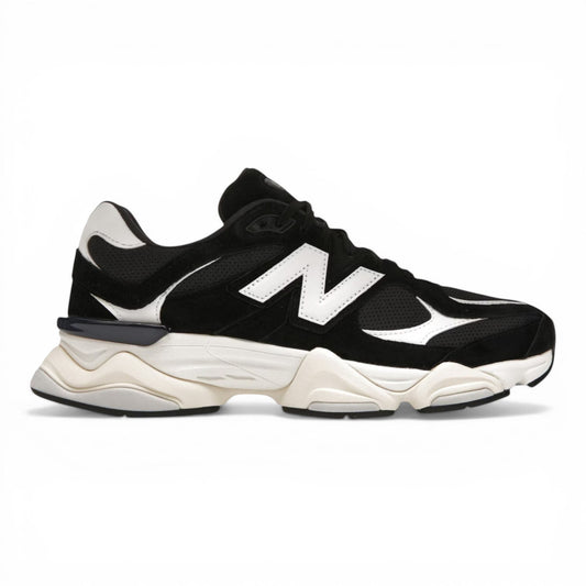 Urbanstyle New Balance 9060 sneakers in black suede with white accents and a chunky cream sole.