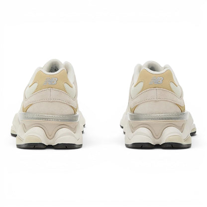 urbanstyle New Balance 9060 lifestyle sneakers in cream and tan suede and mesh, rear view showing chunky midsole.