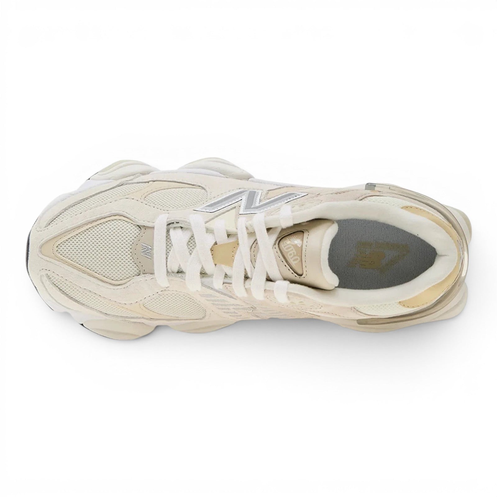urbanstyle New Balance 9060 lifestyle sneakers in cream and off-white mesh and suede with metallic branding