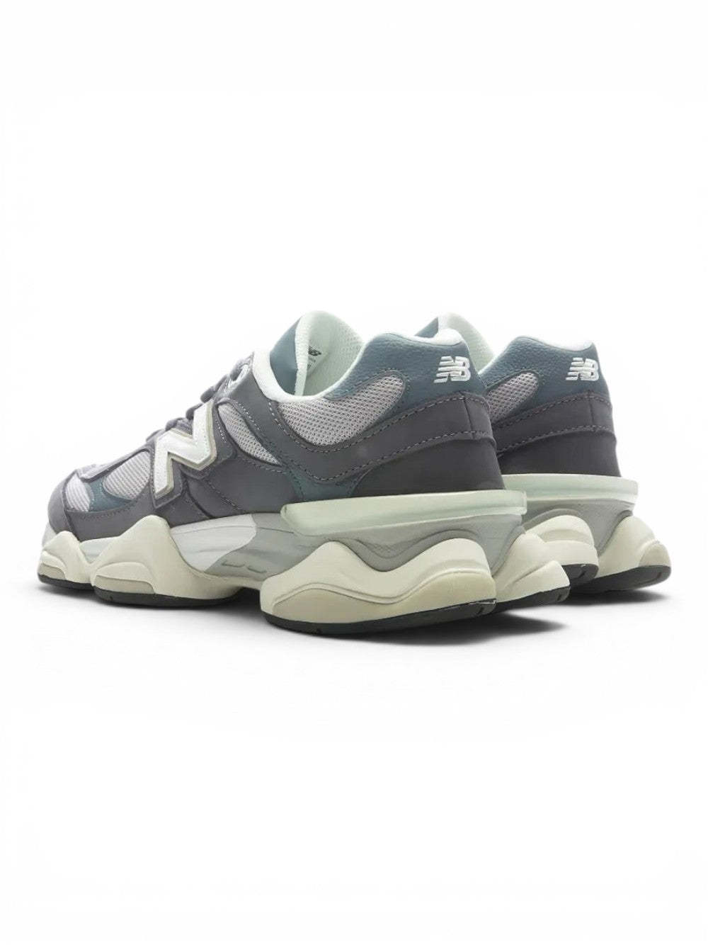 urbanstyle New Balance 9060 sneakers in charcoal and slate grey with sculpted midsole and mesh panels, rear view