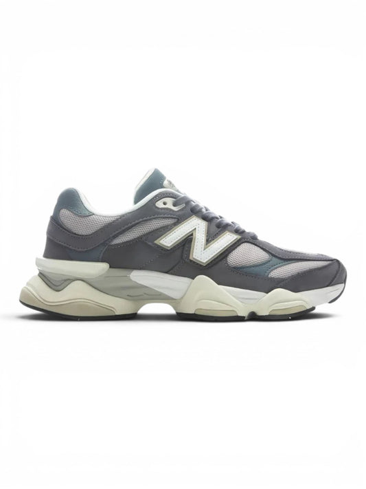 urbanstyle New Balance 9060 sneakers in charcoal and slate grey with a chunky sculpted midsole and mesh overlays.