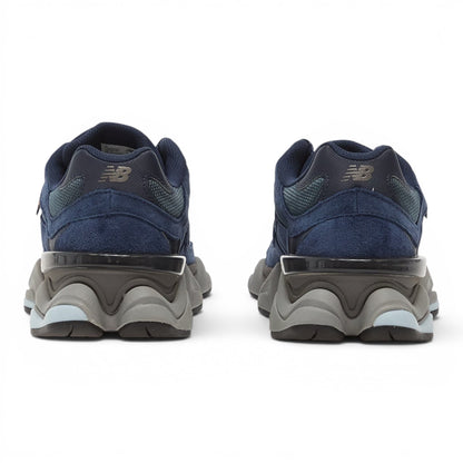 urbanstyle New Balance 9060 navy suede and mesh sneakers, rear view showing chunky sculpted midsole and branding