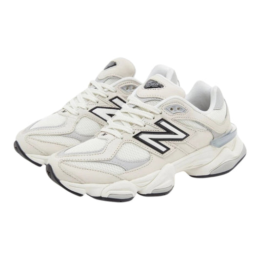 Urbanstyle New Balance 9060 off-white and grey leather and mesh sneakers with chunky sole and iconic N logo.