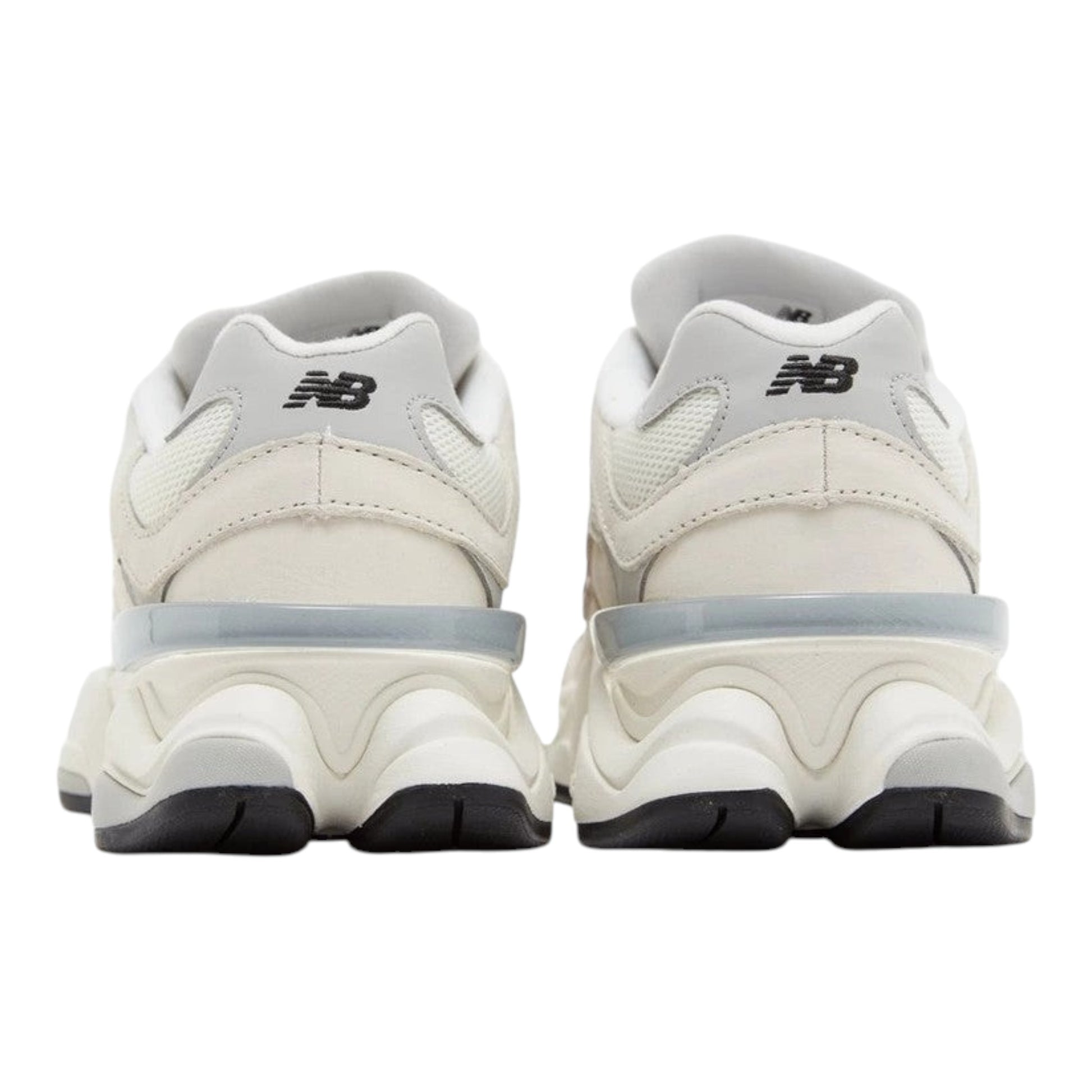 Urbanstyle New Balance 9060 off-white and grey leather and mesh sneakers with chunky sole.