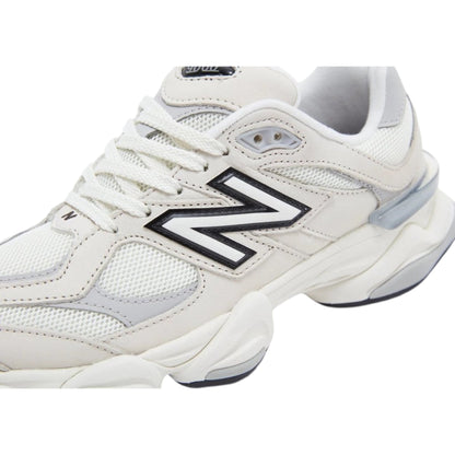 Urbanstyle New Balance 9060 off-white and grey leather and mesh sneakers with chunky sole and iconic N logo.
