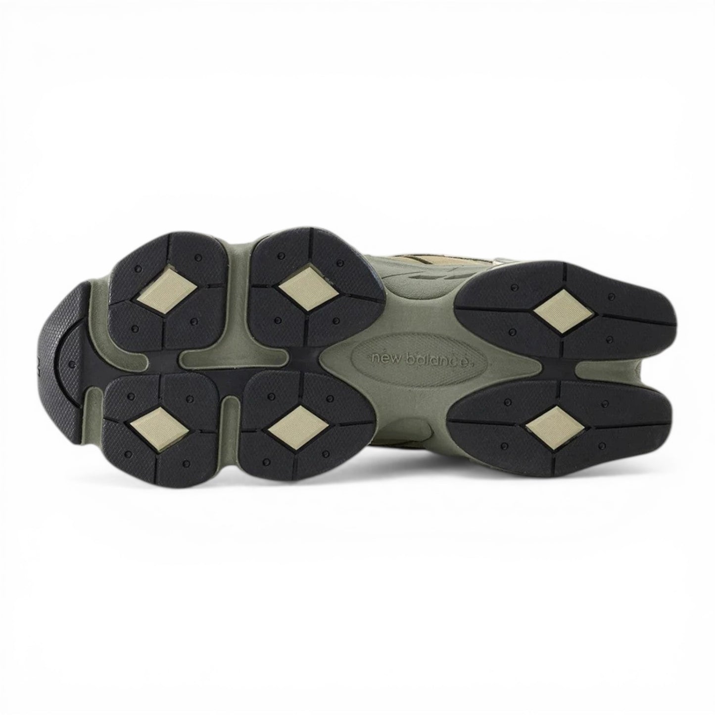 Urbanstyle New Balance 9060 olive green suede and mesh sneakers with chunky sole.