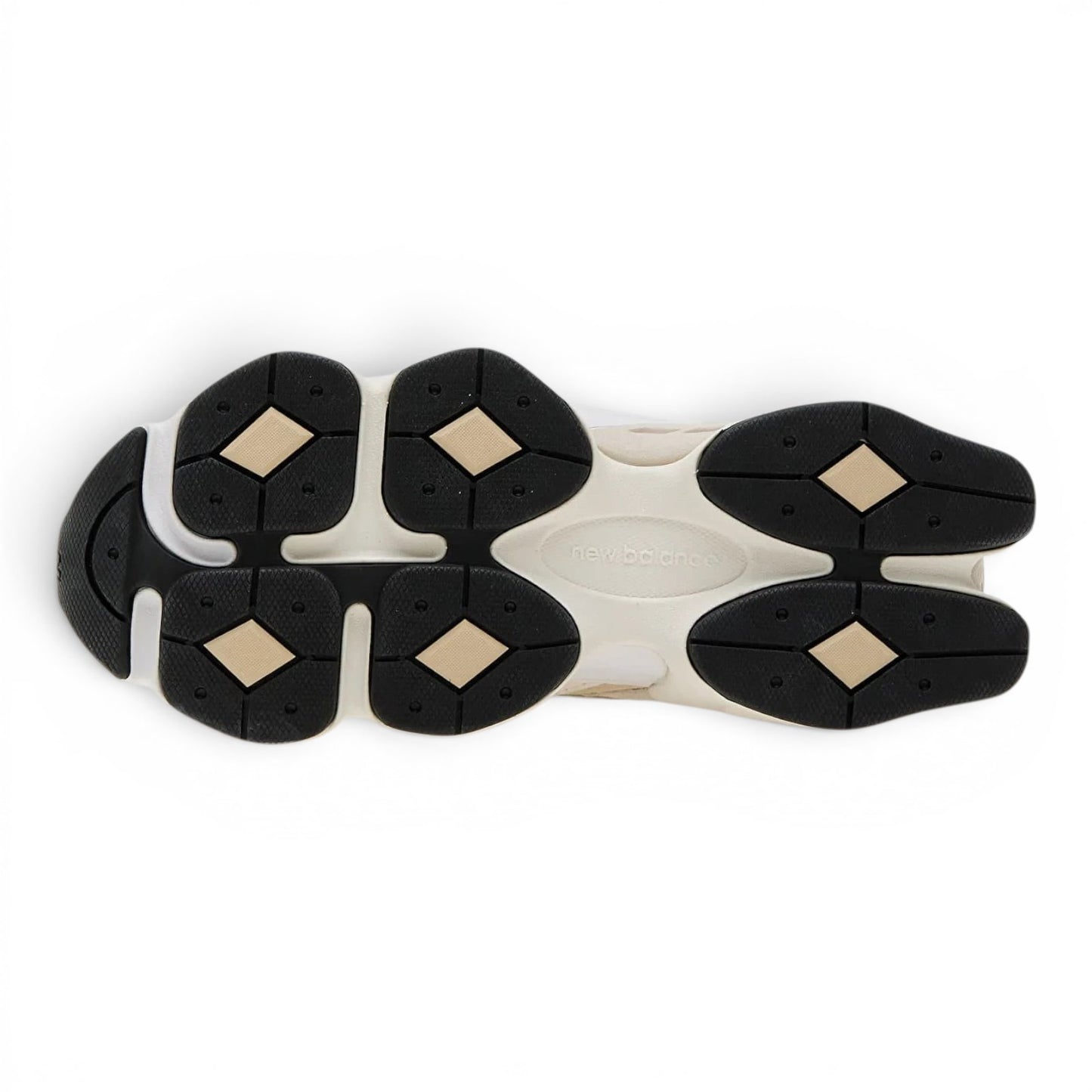 urbanstyle New Balance 9060 lifestyle sneaker outsole featuring a black and cream multi-textured traction pattern
