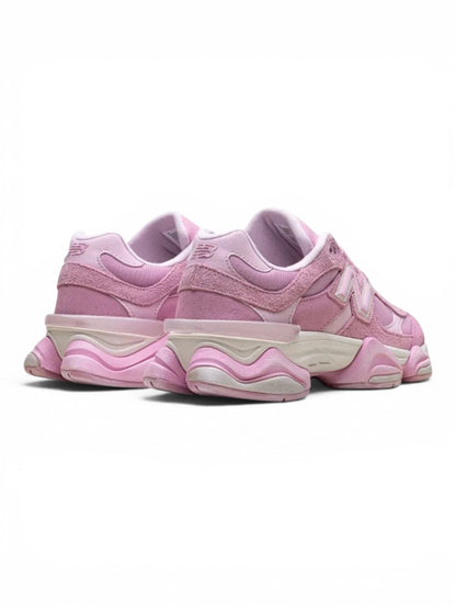 urbanstyle New Balance 9060 pink suede and mesh sneakers featuring a chunky sculpted midsole and rear view detail