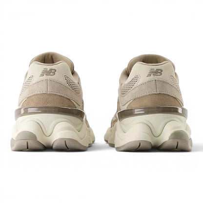urbanstyle New Balance 9060 sneakers in tan and beige suede and mesh, showing the chunky sculpted heel and midsole.