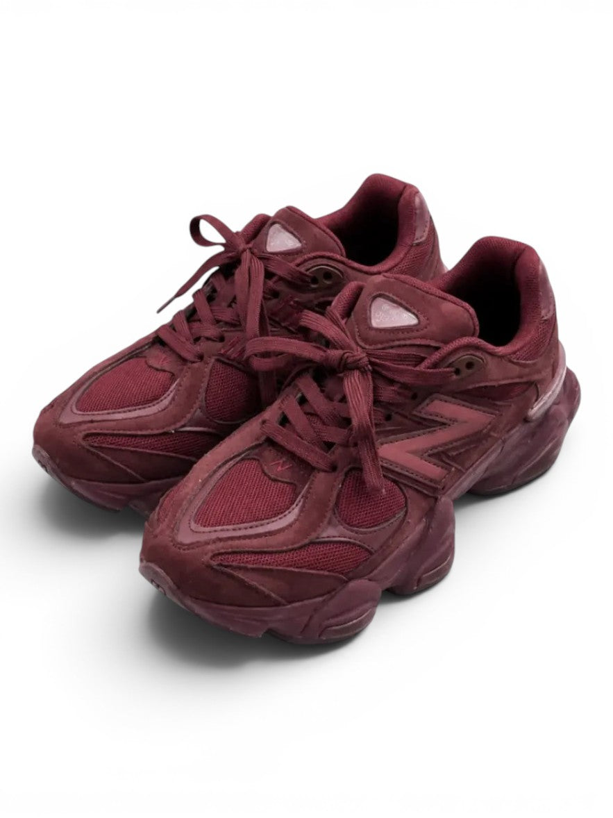urbanstyle New Balance 9060 sneakers in monochromatic burgundy suede and mesh with a chunky sculpted midsole.