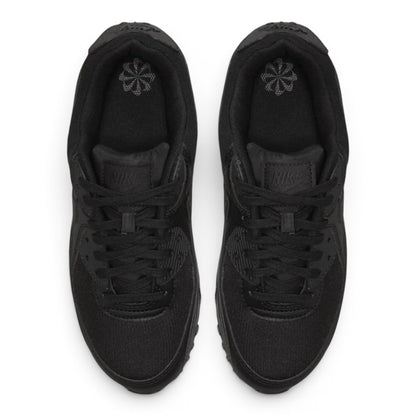 urbanstyle Nike Air Max 90 all-black running shoes with mesh and synthetic overlays in a top-down view