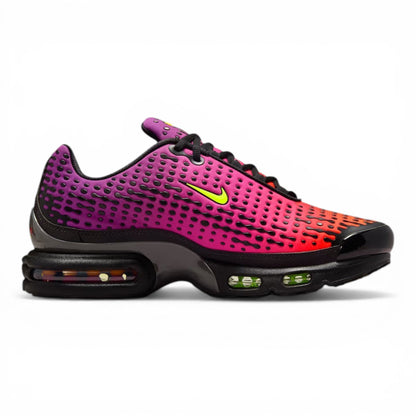 UrbanStyle Nike Air Max Plus sneakers with pink, purple, orange gradient mesh upper and neon green Swoosh.