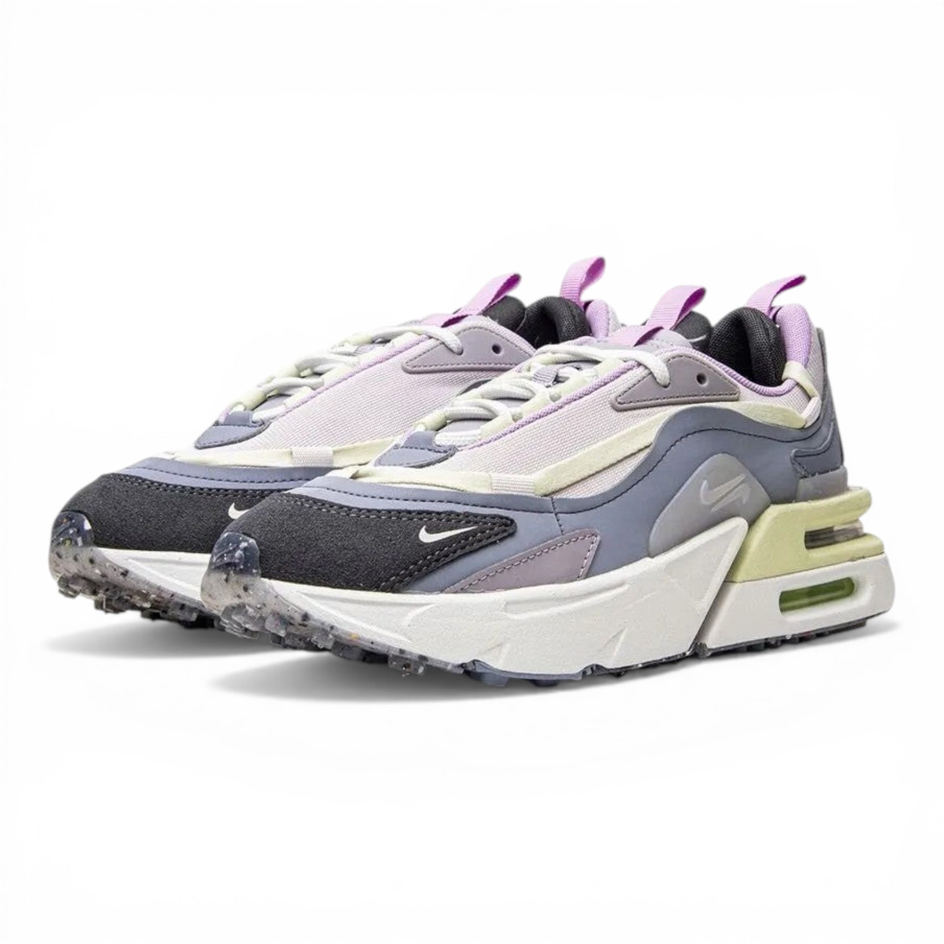 Urbanstyle Women's Nike Air Max Verona sneakers in grey, lavender, and pale yellow with chunky sole and visible air cushioning.