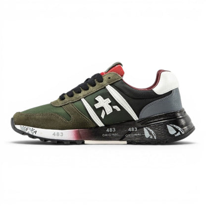 urbanstyle Premiata low top sneakers in olive green suede and technical fabric with graphic print chunky sole
