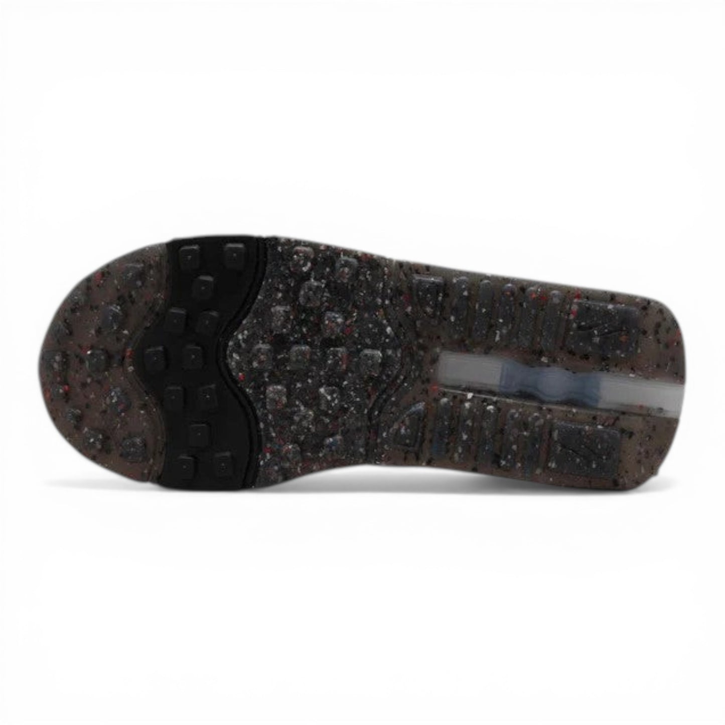 Urbanstyle women's black and red speckled athletic shoe sole with rubber traction and visible Air cushioning.