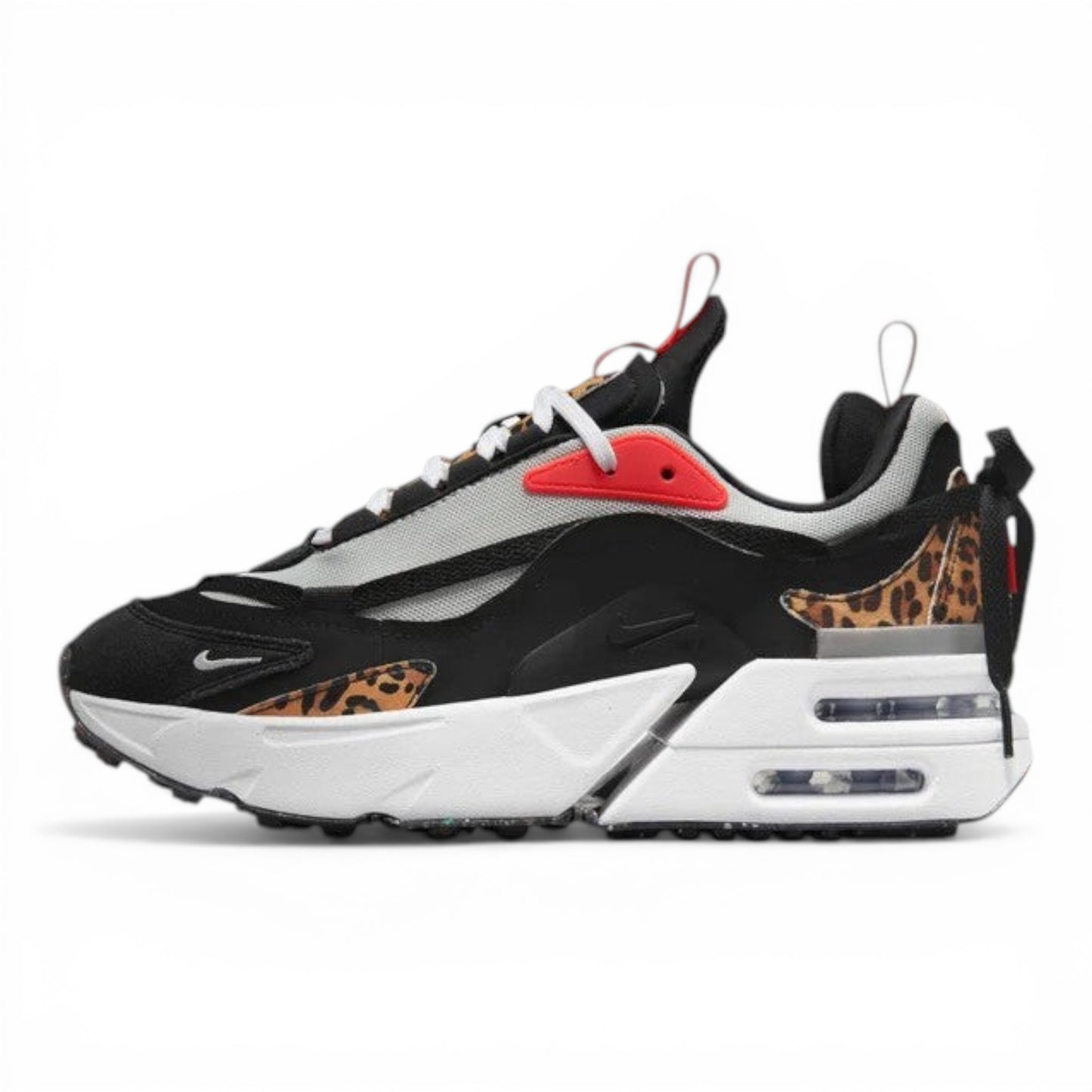 UrbanStyle women's black, white, and red athletic shoes with leopard print accents and visible Air cushioning.